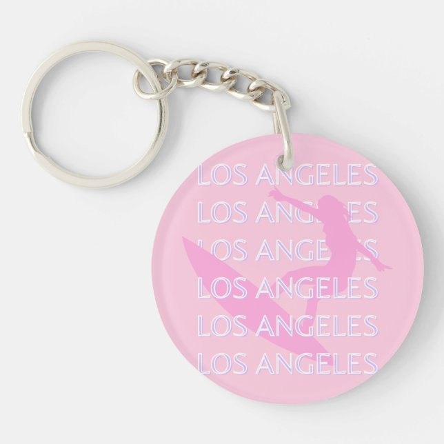 Los Angeles Travel Art, California,  Pink, Preppy Key Ring (Front)
