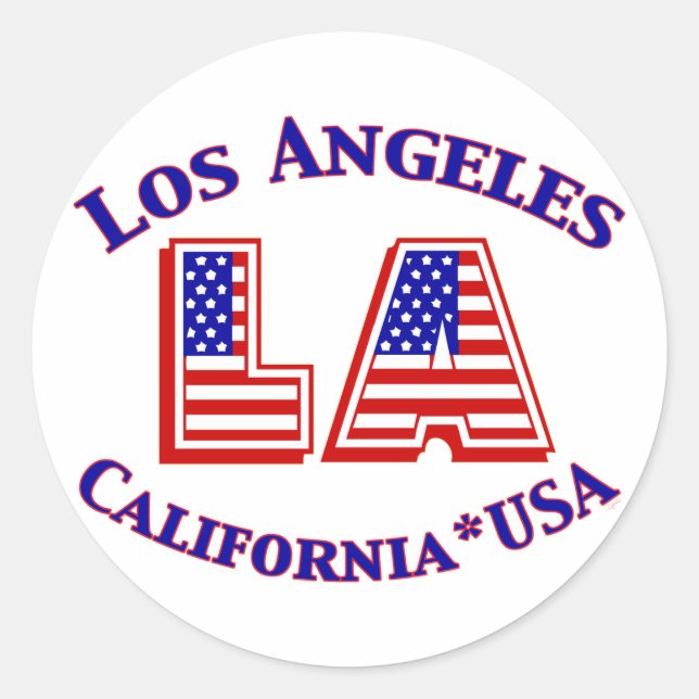 Los Angeles USA Patriotic Logo Classic Round Sticker (Front)