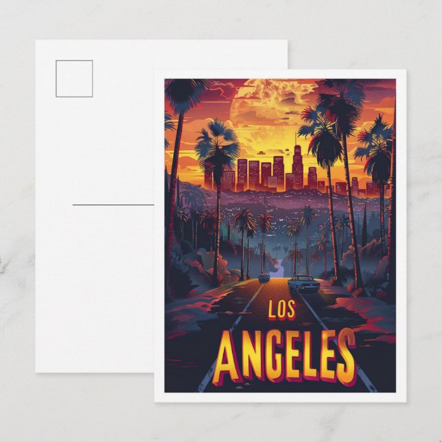 Los Angeles USA Vintage Illustration Travel Postcard (Front/Back)