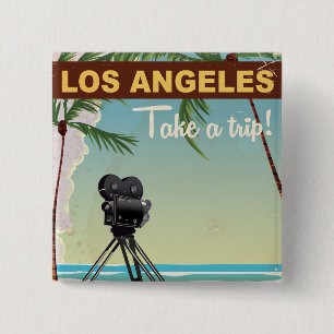 Los angeles vintage camera beach travel poster 15 cm square badge