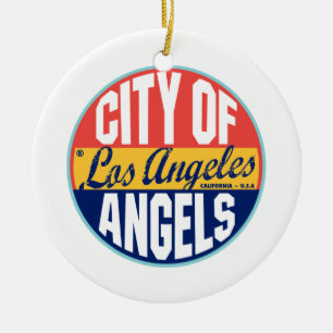 Los Angeles Vintage Label Ceramic Tree Decoration
