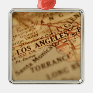 LOS ANGELES Vintage Map Metal Tree Decoration