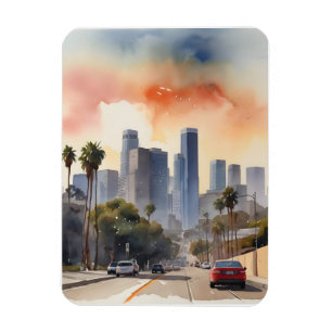 Los Angeles watercolor art Magnet