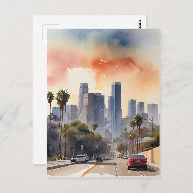 Los Angeles watercolor art Postcard (Front/Back)
