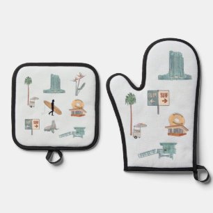 Los Angeles watercolor  Oven Mitt & Pot Holder Set