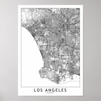 Los Angeles White Map Poster