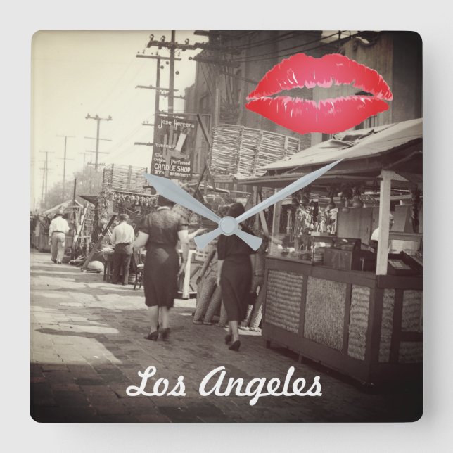 Los Angles California 1935 Olivera Street Photo Square Wall Clock (Front)