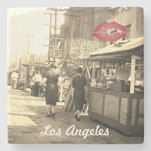 Los Angles California 1935 Olivera Street Photo Stone Coaster (Front)