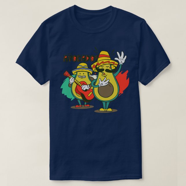 Los Avocados Cinco De Mayo Mexican Guitar And T-Shirt (Design Front)
