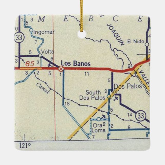Los Banos CA Retro Map Ceramic Ornament (Back)