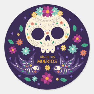 Los Muertos Day - Skull, Flowers and Birds Classic Round Sticker