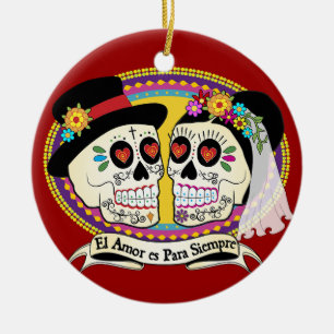 Los Novios Sugar Skull Ornament (Spanish)