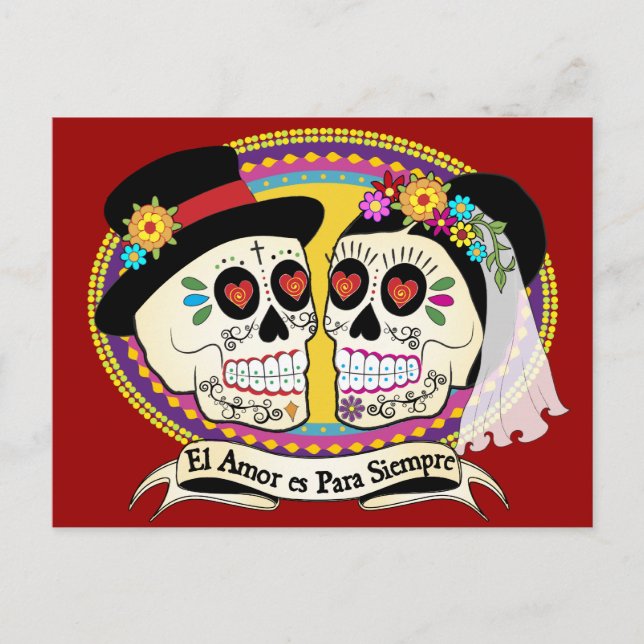 Los Novios Sugar Skull Postcard (Spanish) (Front)