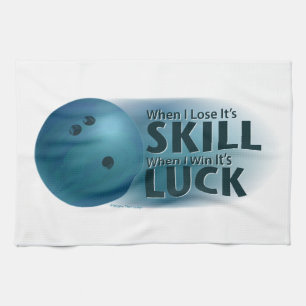 Lose Skill Win Luck Bowling Blue Tea Towel