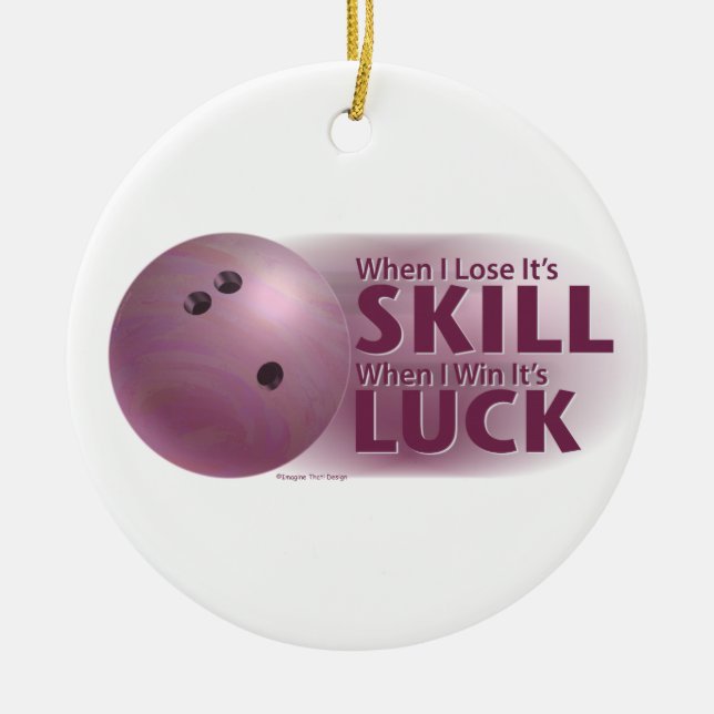 Lose Skill Win Luck Bowling Pink Ceramic Tree Decoration (Front)
