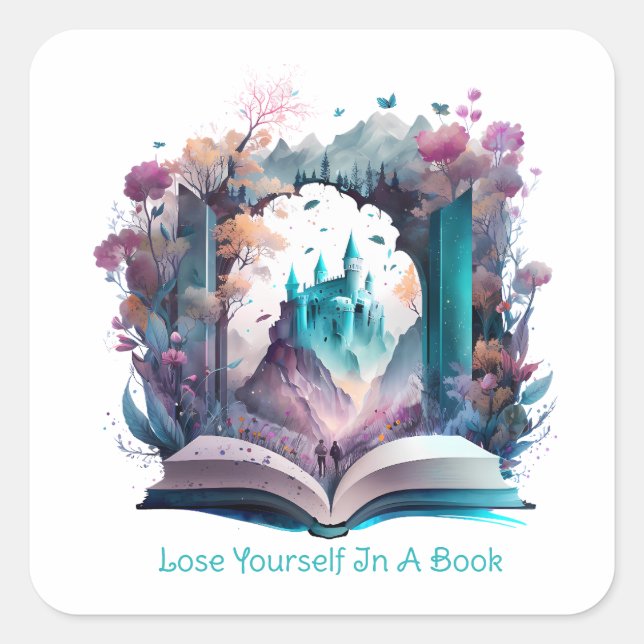 Lose Yourself In A Book, Book Lover Square Sticker (Front)