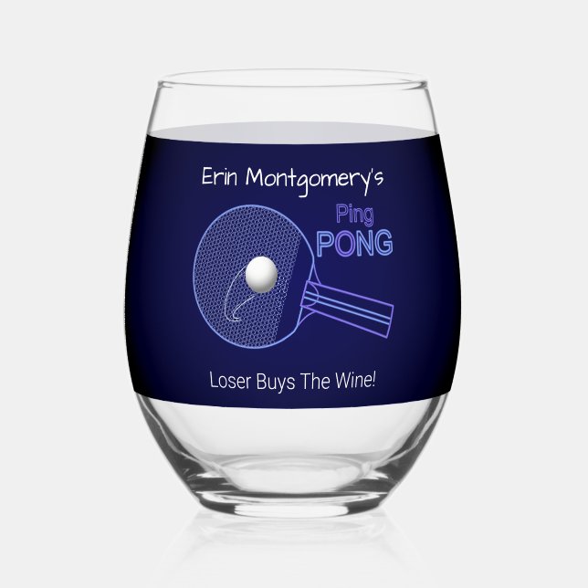 Loser Buys The Wine! Ping Pong Fun Beer Cocktail Stemless Wine Glass (Front)