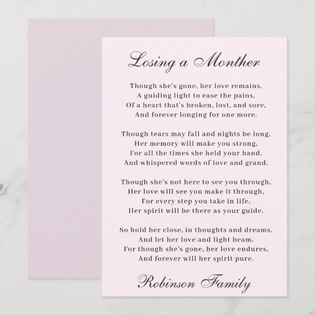 Losing a Mother Poem Card (Front/Back)