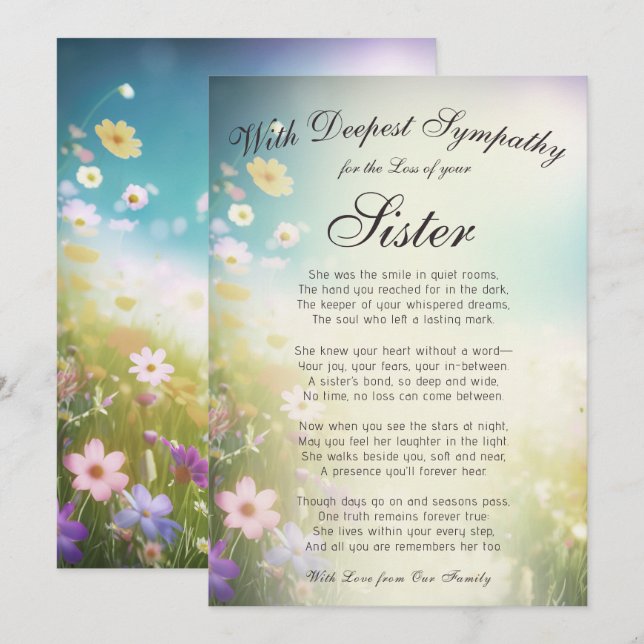 Losing a Sister Memorial  Card (Front/Back)
