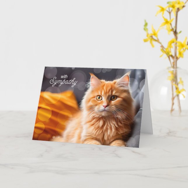 Loss of a Cat Orange Tabby Pet Sympathy Card (Yellow Flower)