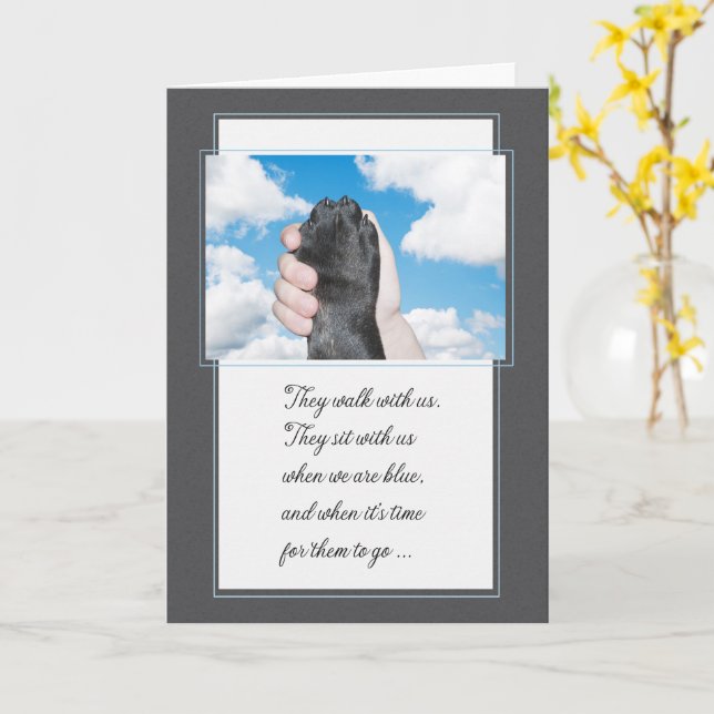 Loss of a Dog Hand Holding a Paw Pet Sympathy Card (Yellow Flower)