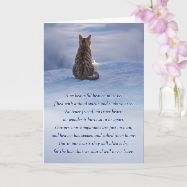 Loss of Cat Memorial with Poem Candle Card (Orchid)