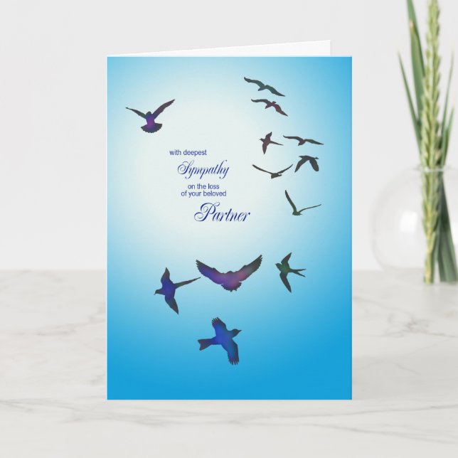 Loss of partner, sympathy card, flying birds card (Front)