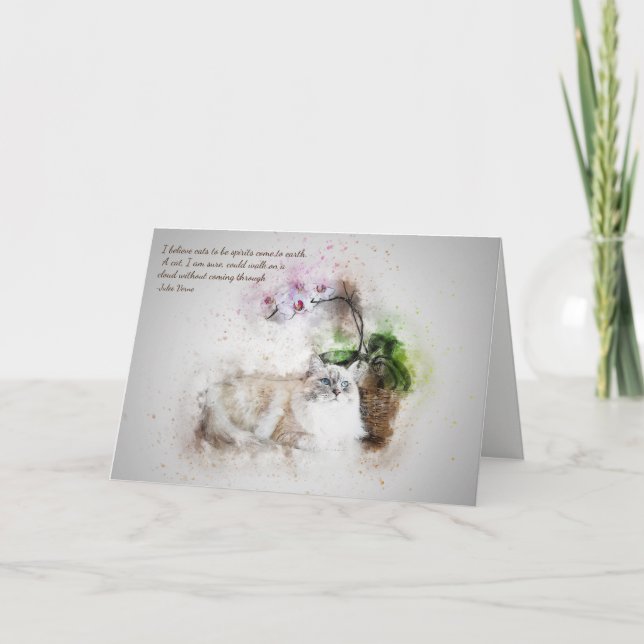 Loss of Pet Cat Jules Verne Quote Custom Sympathy Card (Front)