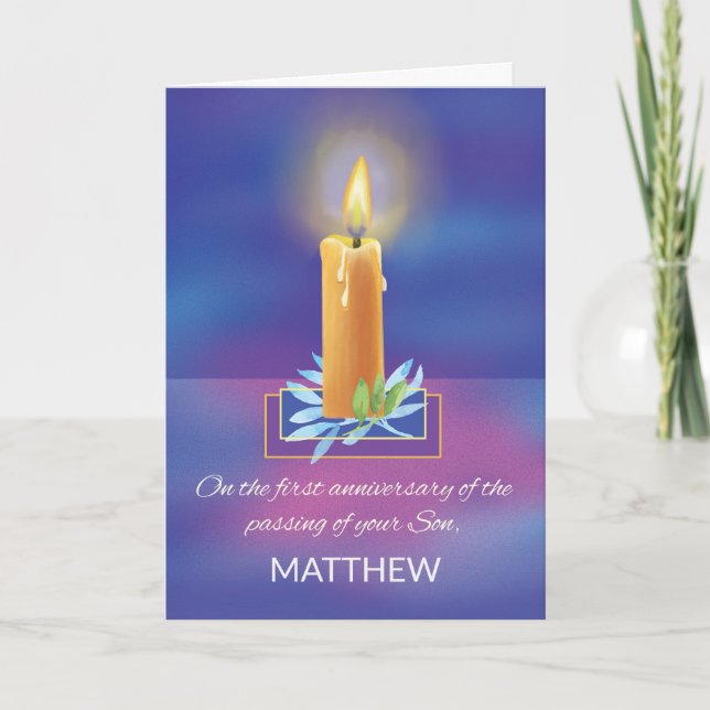 Loss of Son First Anniversary Religious Candle Card (Front)