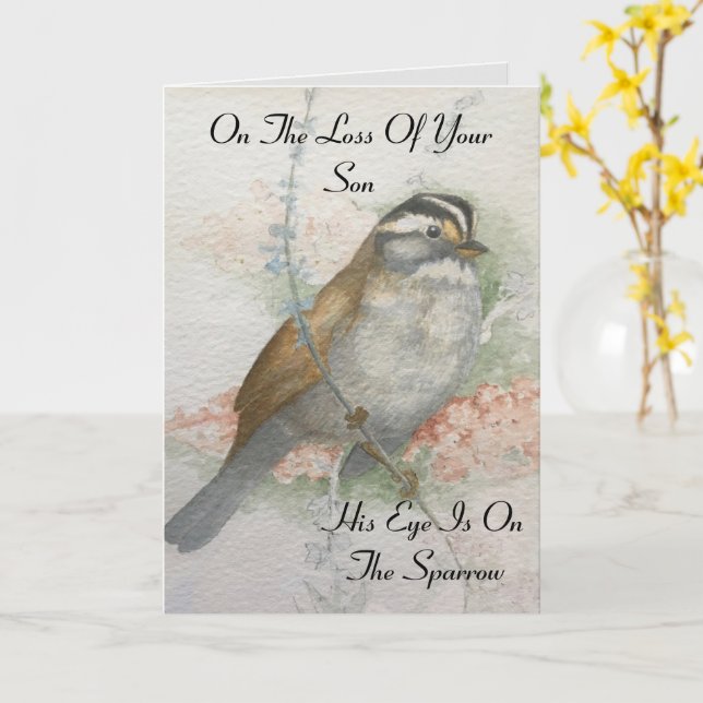 Loss Of Son Sparrow Bible Quote Sympathy Card (Yellow Flower)