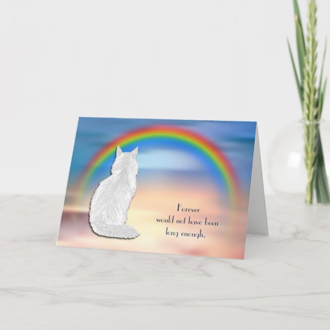 Loss of White Cat Rainbow Sympathy Card (Front)