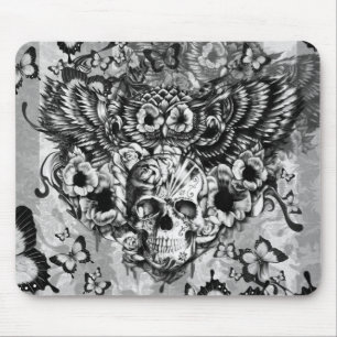 Lost and found, floral owl with sugar skull mouse mat