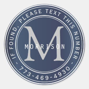 Lost and Found Monogram in Navy Blue Classic Round Sticker