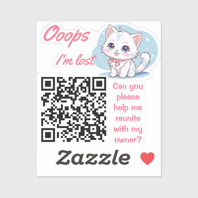 Lost and Found QR sticker Fluffy Pink  (Sheet)