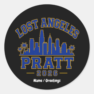 Lost Angeles Pratt 2026 Skyline Varsity Retro Blue Classic Round Sticker