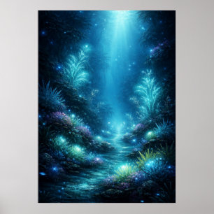 Lost Atlantis – Glowing Underwater City Fantasy Ar Poster