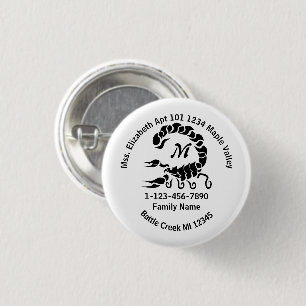 Lost Black Scorpion Monogram Family Home Address  3 Cm Round Badge