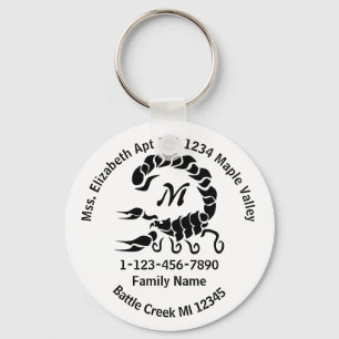 Lost Black Scorpion Monogram Family Home Address Key Ring