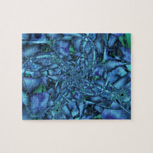 Lost Blue and Green Fractal Art Jigsaw Puzzle