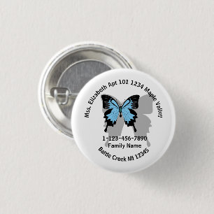 Lost Blue Backed Butterfly Family Home Address  3 Cm Round Badge