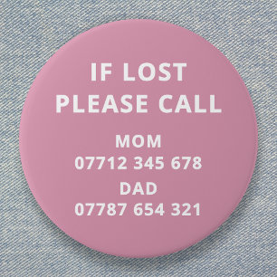 Lost Child Emergency ID Contact 7.5 Cm Round Badge