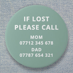 Lost Child Person Emergency ID Contact 7.5 Cm Round Badge