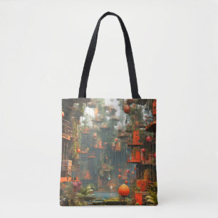 Lost City Concept Abstract Colourful Scenery Art Tote Bag