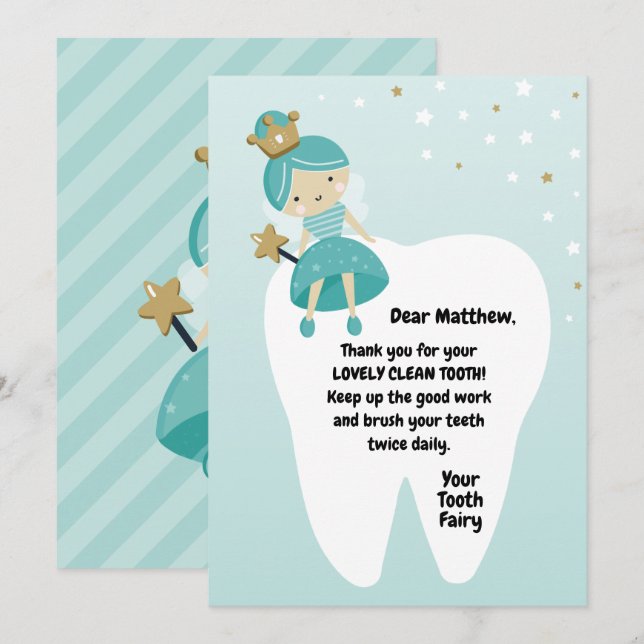 Lost First Tooth Card. Tooth Fairy Visit Note. Holiday Card (Front/Back)
