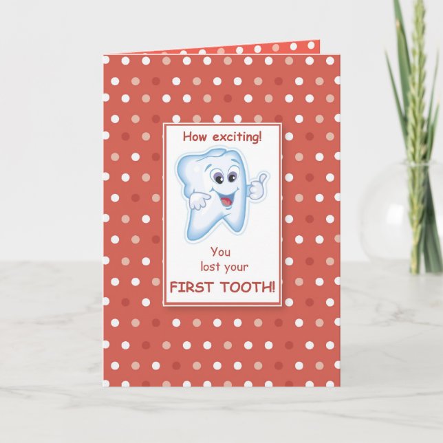 Lost First Tooth Red Polka Dots Congratulations Card (Front)