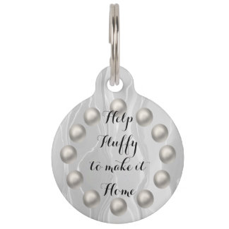 Lost & Found Pet tag with White Pearls & Silk