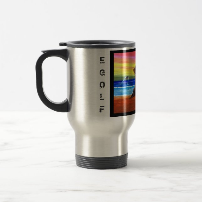 LOST & FOUND with border, E G O L F Travel Mug (Left)