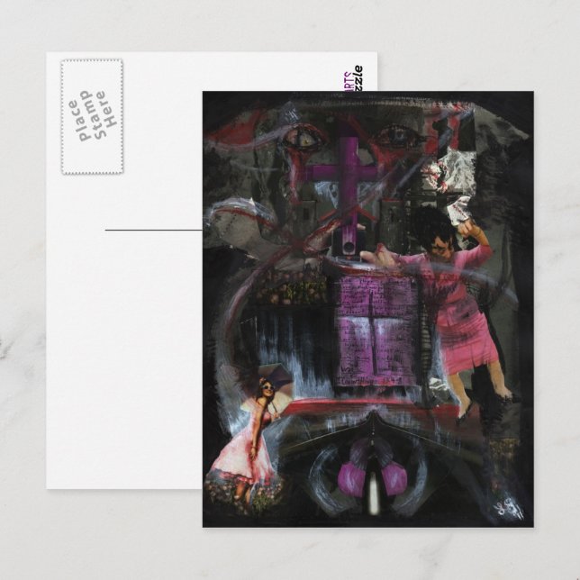 Lost Highway Mixed Media Goth Horror Original Art Postcard (Front/Back)