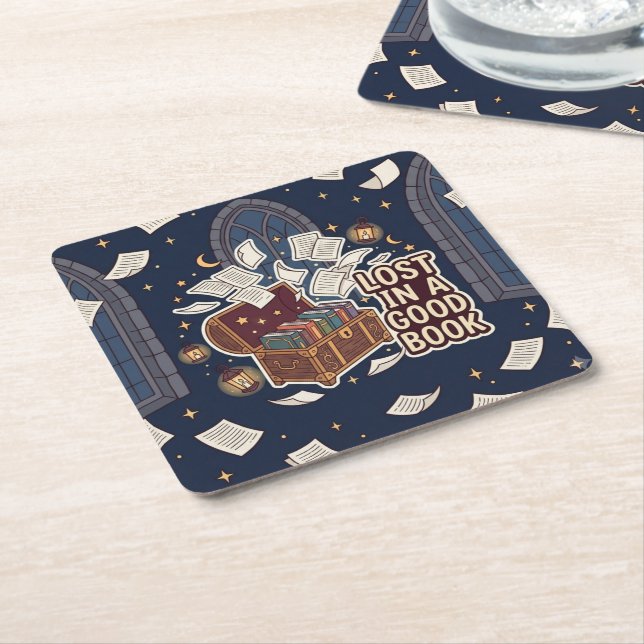 Lost In A Good Book Square Paper Coaster (Angled)