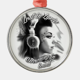 Lost in lyric trippy girl with headphones art metal tree decoration